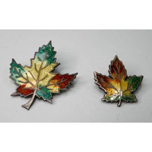 Vintage Sterling Silver & Colorful Enamel Maple Leaf Brooches 1 Signed